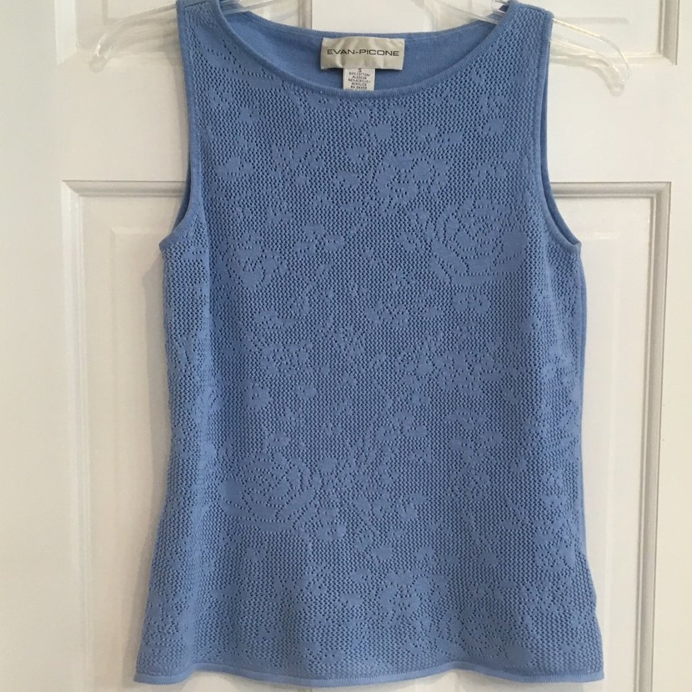 Evan Picone Baby Blue Mesh Tank Top size S EUC
